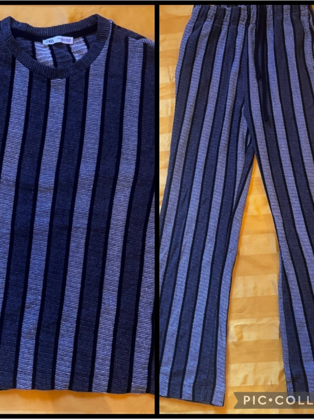 Men’s Zara Navy & Light Blue Striped Knit Top and Pants Set